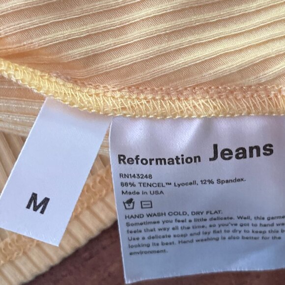 EUC Reformation Liz Tie Shoulder Bow Tied Yellow Ribbed Stretch Knit Mini Dress - Picture 4 of 11